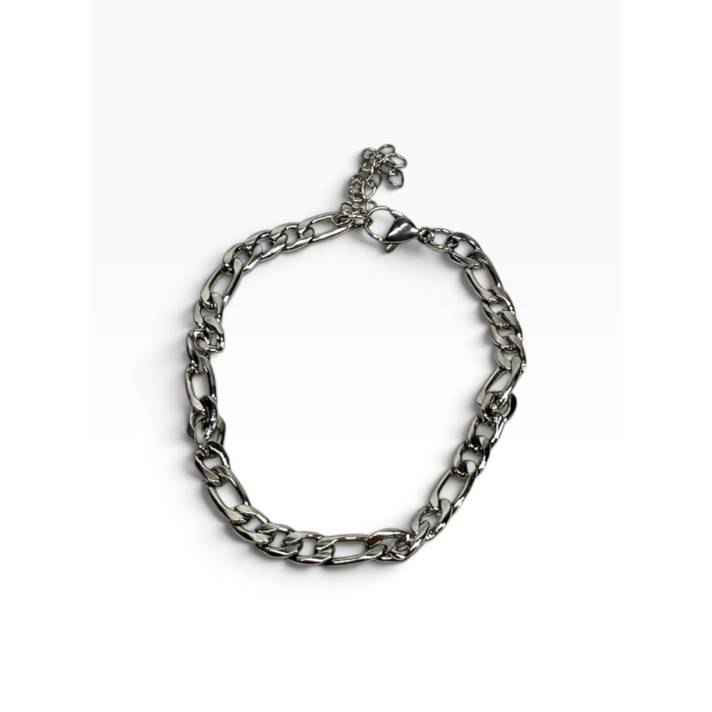 Figaro Chain Bracelet Mens 7-9 Inch Silver Tone Polished Link